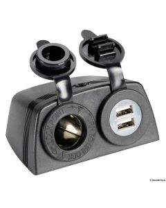 Lighter Socket + Double USB with Casing (Black)